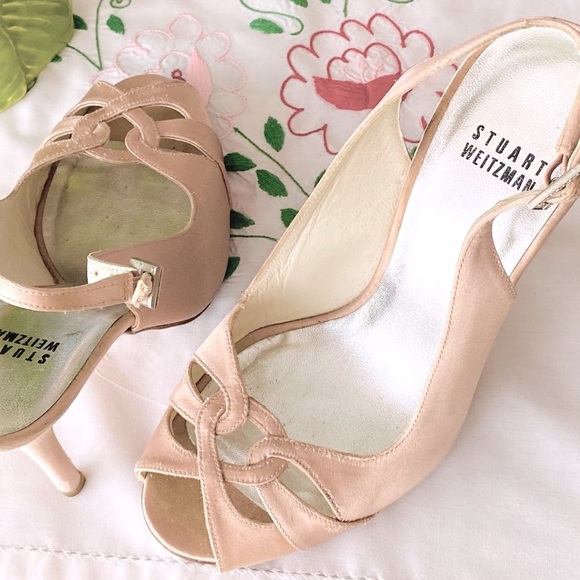 Pink Silk Stuart Weitzman Open Toe Slingback Heels - Picture 4 of 16
